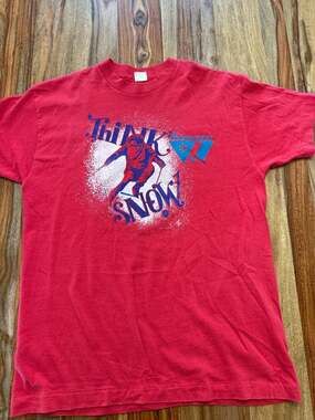 Vintage 80s T.K.O. Think Snow Purgatory Ski Resort Graphic T-Shirt
